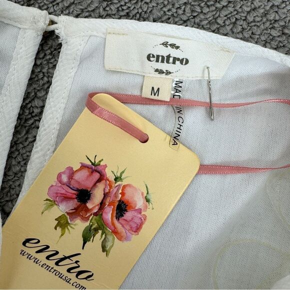 Entro Elizabeth Tiered Ruffle Bubble Sleeve Mini Dress White Medium Boho - Picture 12 of 16